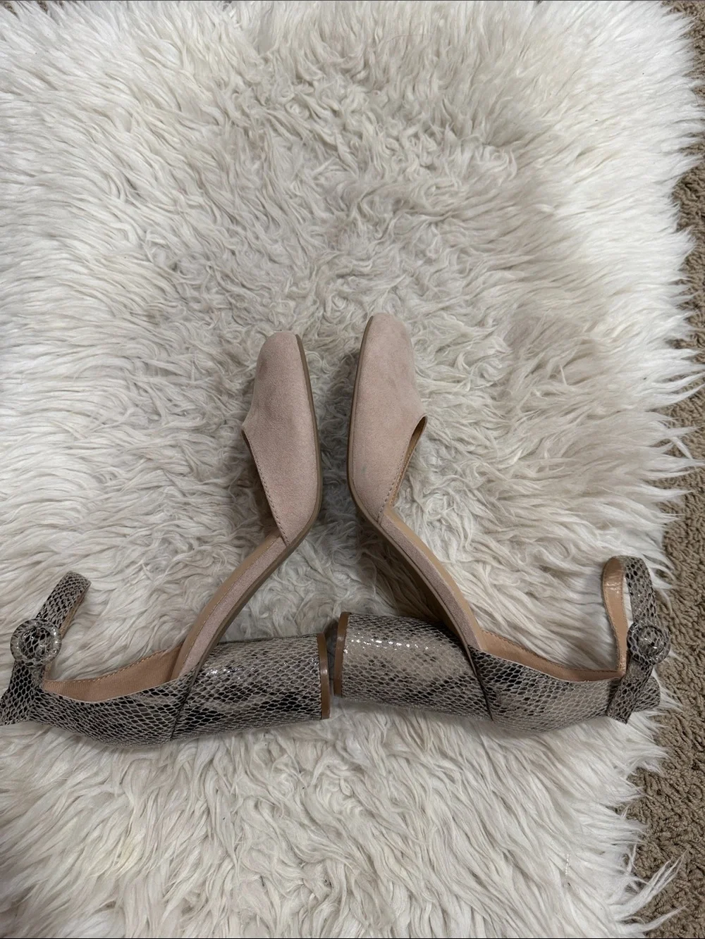 LC Lauren Conrad LC Beige snakeskin‎ print ankle strap block heels Size 9.5
